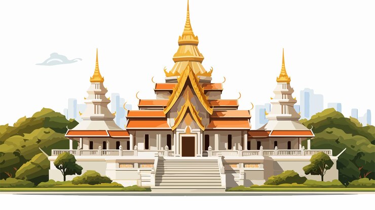 Vector ilustración vectorial de dibujos animados de la pagoda tradicional de tailandia