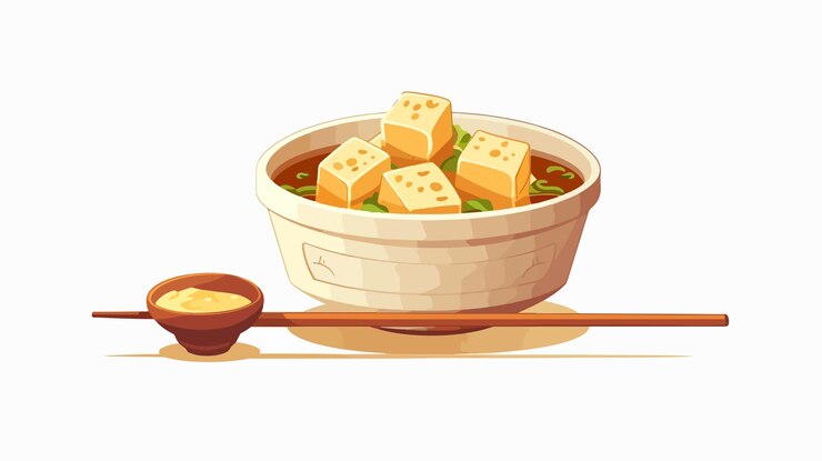 Vector ilustración vectorial de dibujos animados de palillos y sopa de tofu miso