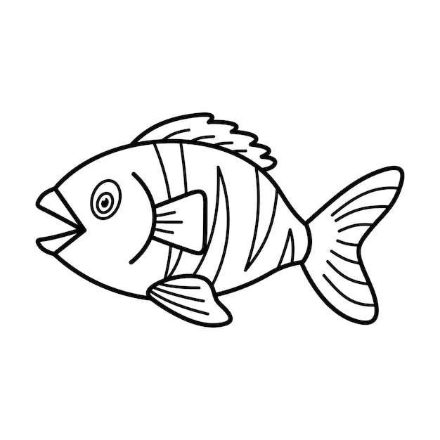 Ilustración vectorial de dibujos animados de peces Dibujo de caricaturas de peces bonitos Diseño lúdico de vida marina