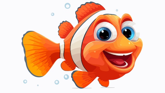 Ilustración vectorial de dibujos animados de peces payaso felices aislados en fondo blanco