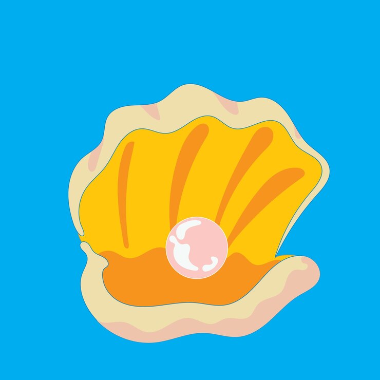 Vector ilustración vectorial de dibujos animados de perlas dentro de una concha
