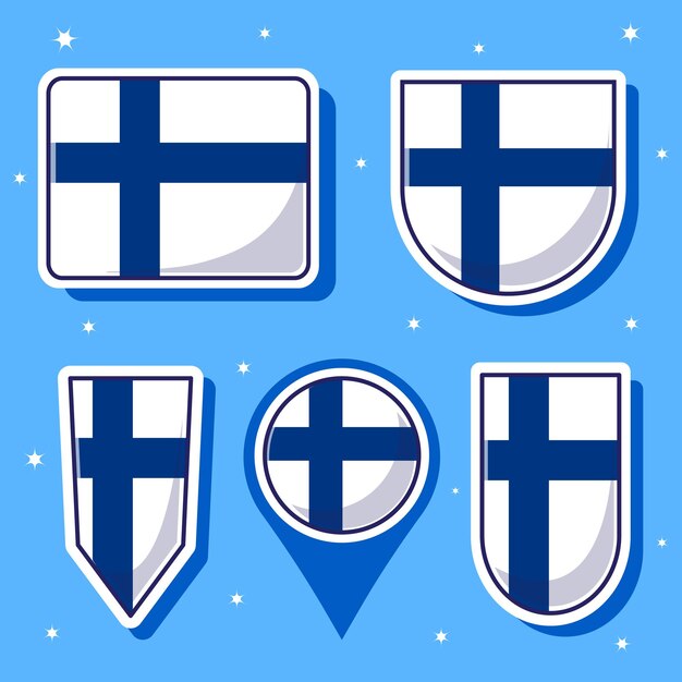 Vector ilustración vectorial de dibujos animados plana de la bandera nacional de finlandia con muchas formas en el interior