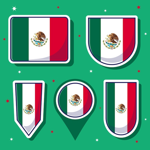 Ilustración vectorial de dibujos animados plana de la bandera nacional de México con muchas formas en el interior