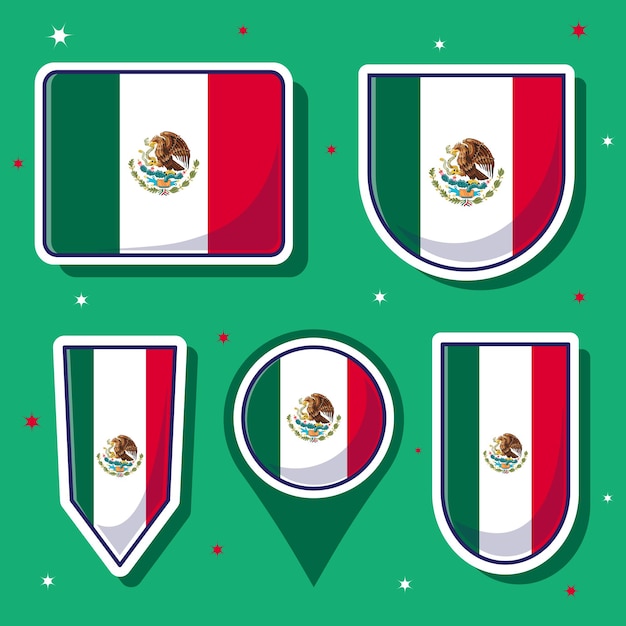 Vector ilustración vectorial de dibujos animados plana de la bandera nacional de méxico con muchas formas en el interior