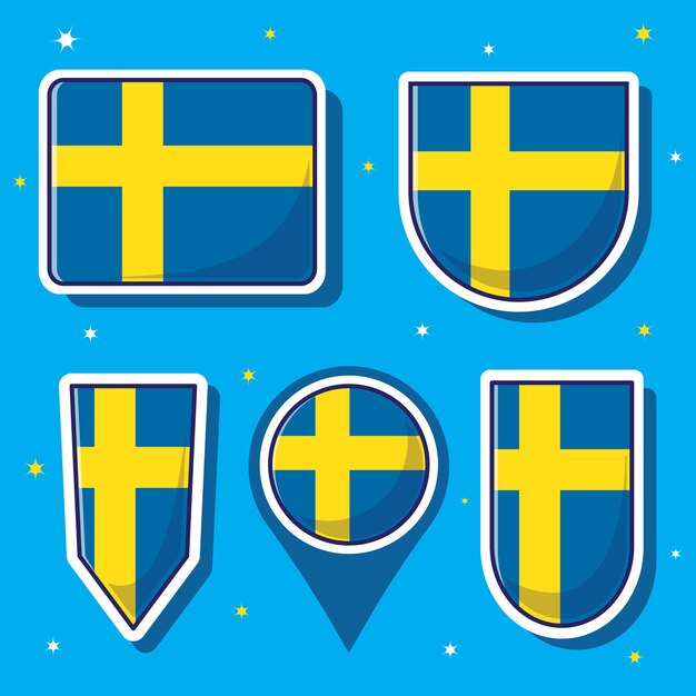 Ilustración vectorial de dibujos animados plana de la bandera nacional de Suecia con muchas formas en el interior