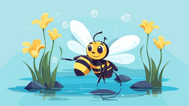 Ilustración vectorial de dibujos animados planos 2D de abejas coloridas en estilo acuarela