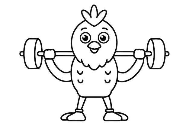 Ilustración vectorial de dibujos animados de pollo que levanta una barra