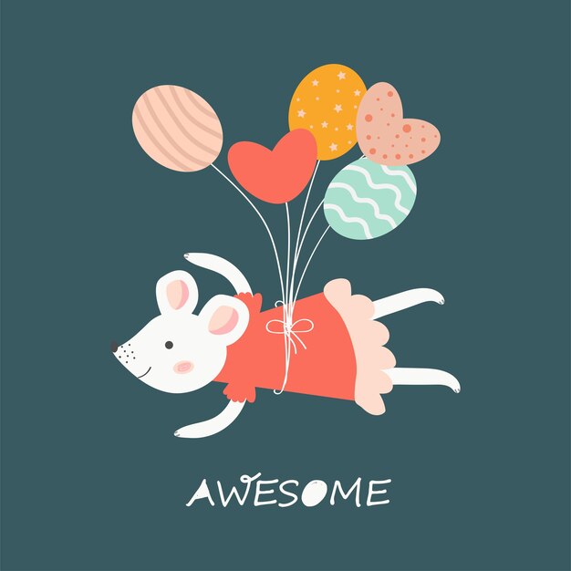 Ilustración vectorial de dibujos animados con un ratón blanco Ilustración infantil dibujada a mano