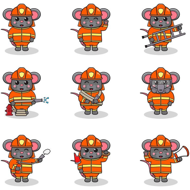 Vector ilustración vectorial de dibujos animados de ratón con disfraz de bombero