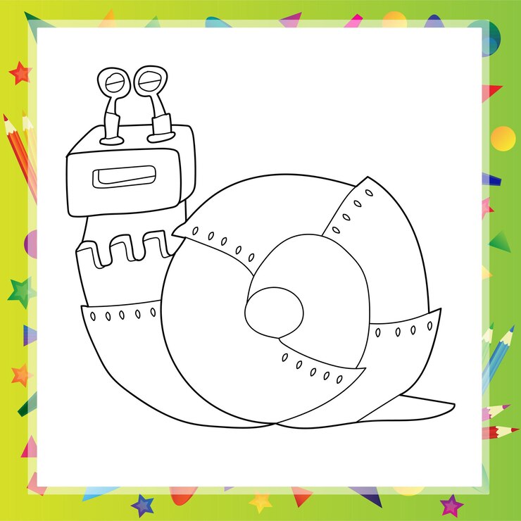 Vector ilustración vectorial de dibujos animados de robot caracol - libro para colorear