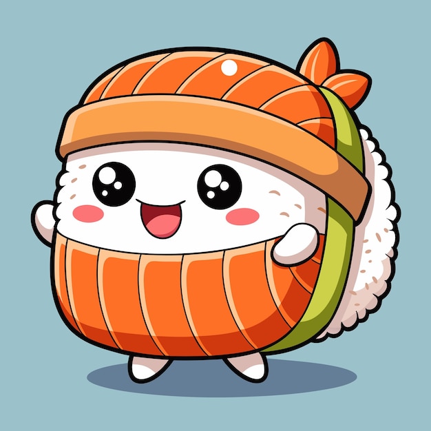 Ilustración vectorial de dibujos animados de sushi de salmón sonriente dulce
