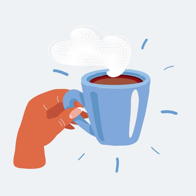 Vector ilustración vectorial de dibujos animados de una taza de té en la mano aislada sobre un fondo blanco