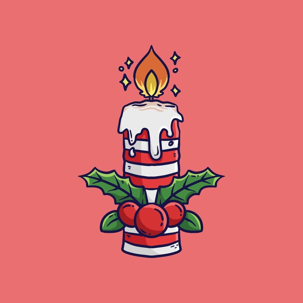 Ilustración vectorial de dibujos animados de la vela de Navidad y el guiño