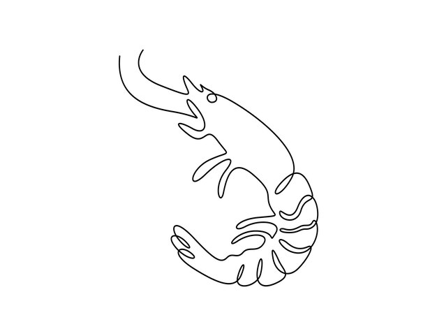 Ilustración vectorial de dibujos de camarón en una línea continua