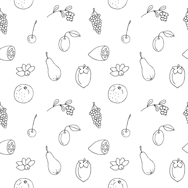 Ilustración vectorial de dibujos a mano de frutas y bayas sin costuras