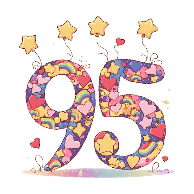 Vector ilustración vectorial del dígito numérico 95 tipografía del número 95 con formas lúdicas y globo