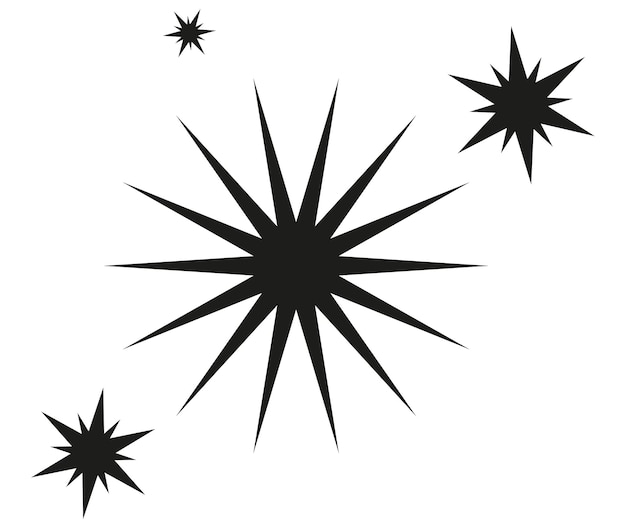 Ilustración vectorial dinámica de estallidos de estrellas negras con satélites parpadeantes