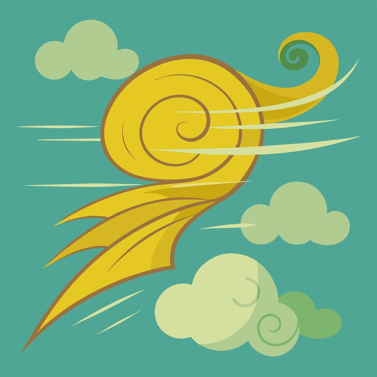 Vector ilustración vectorial dinámica de una ráfaga de viento con líneas de flujo, remolinos y efectos de movimiento