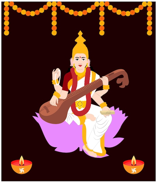 Ilustración vectorial de la diosa hindú india Devi Saraswati