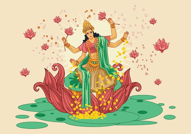 Ilustración vectorial de la diosa Lakshmi