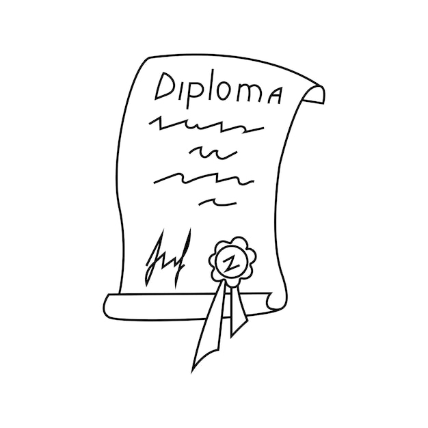 Ilustración vectorial de diploma en estilo doodle aislada en un fondo blanco
