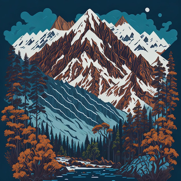 Ilustración vectorial diseño de árbol de montaña