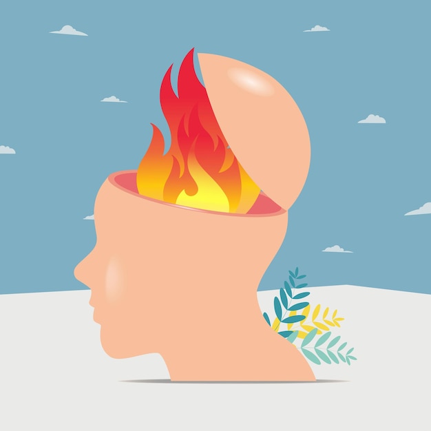 Vector ilustración vectorial de diseño de cabeza con fuego dentro