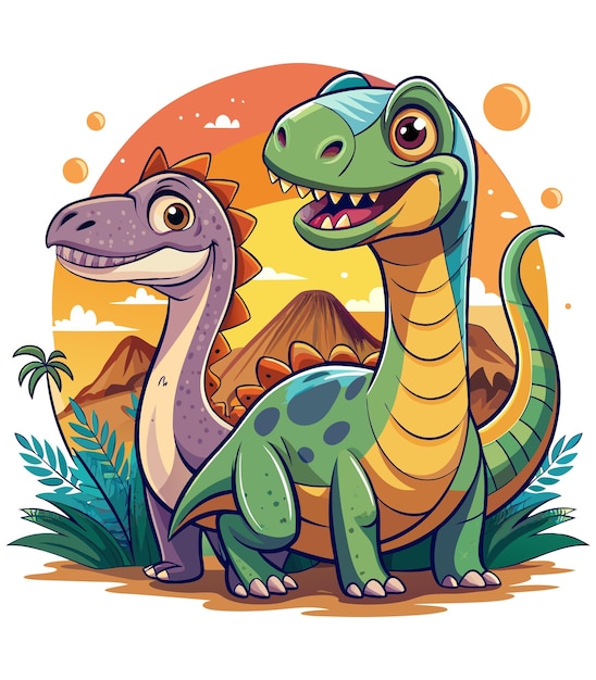 Ilustración vectorial del diseño de la camiseta de dos dinosaurios