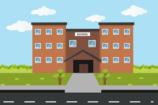 Ilustración vectorial de un diseño clásico de un edificio escolar para proyectos educativos