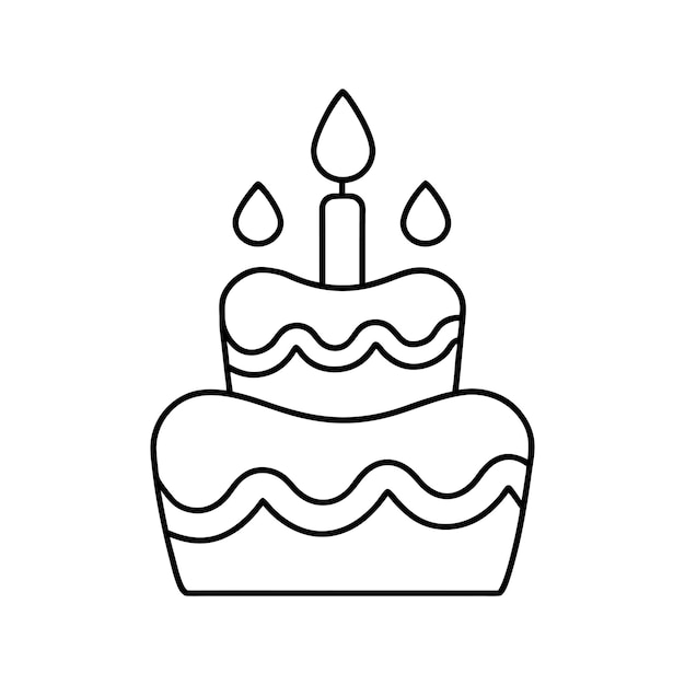 Ilustración vectorial del diseño del contorno de la línea de arte del pastel de cumpleaños