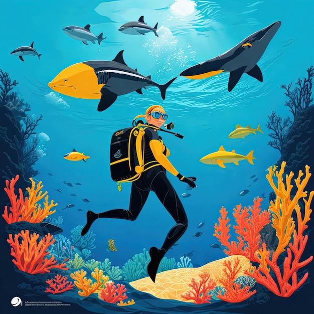 ilustración vectorial Diseño deportivo de buceo