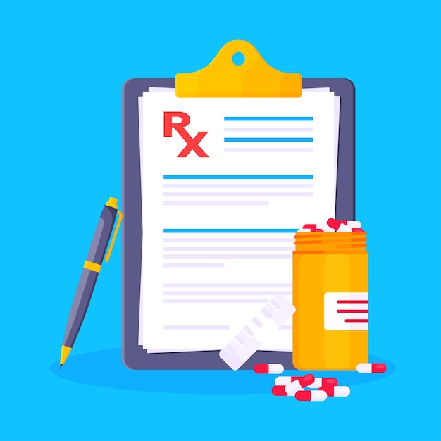 Ilustración vectorial de diseño de estilo plano de receta médica de forma rx Clipboard con forma rx