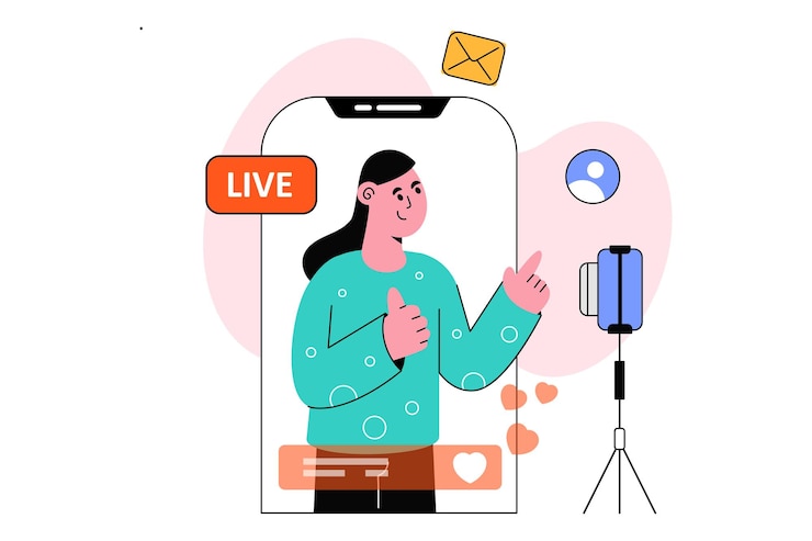 Vector ilustración vectorial de diseño de estilo plano de transmisión en vivo. ilustración común