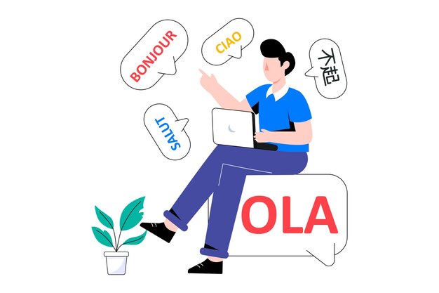 Ilustración vectorial de diseño de estilo plano en varios idiomas. ilustración común