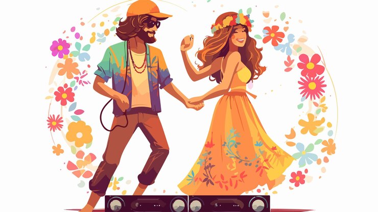 Vector ilustración vectorial de diseño de la fiesta de la cultura hippie