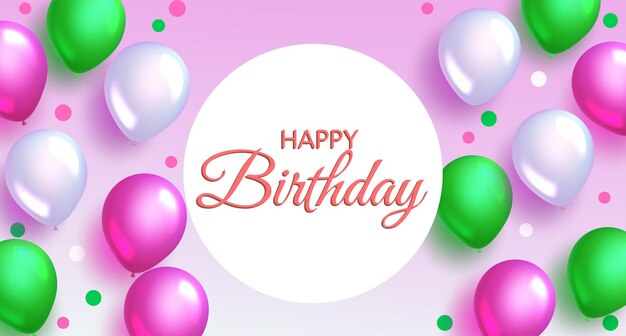 Una ilustración vectorial con un diseño de fondo de celebración de cumpleaños con globo rosa y verde
