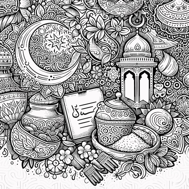 Ilustración vectorial de diseño de fondo de Ramadán dibujada a mano.