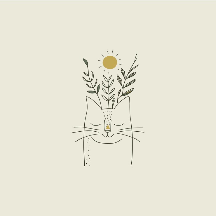 Vector ilustración vectorial de diseño de gatos de follaje de línea de arte