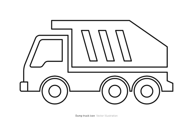 Ilustración vectorial de diseño de icono de camión de descarga, construcción de edificios y transporte