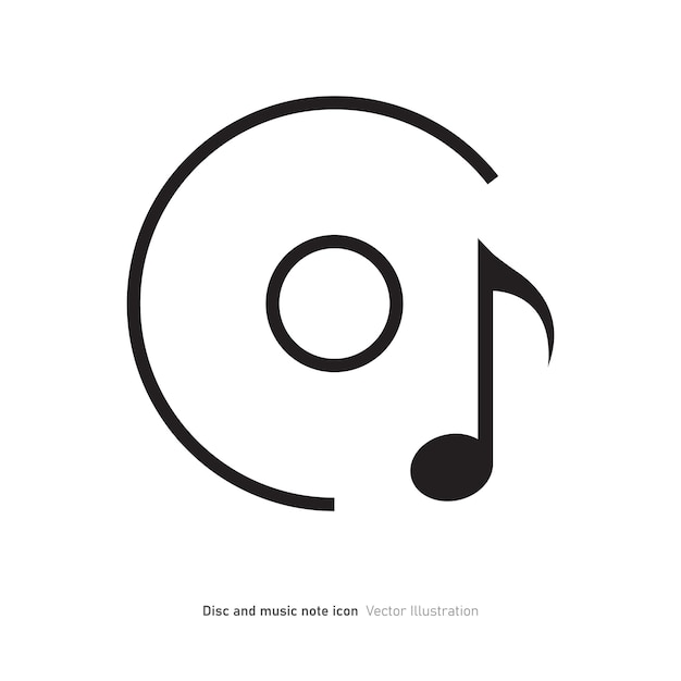 Ilustración vectorial del diseño del icono del disco CD y la nota musical