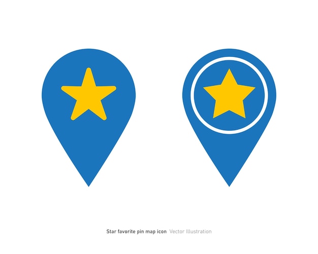 Ilustración vectorial del diseño del icono del mapa de pin favorito de las estrellas