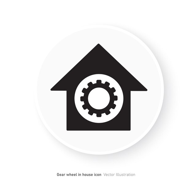 Ilustración vectorial del diseño del icono de la rueda de engranajes en la casa