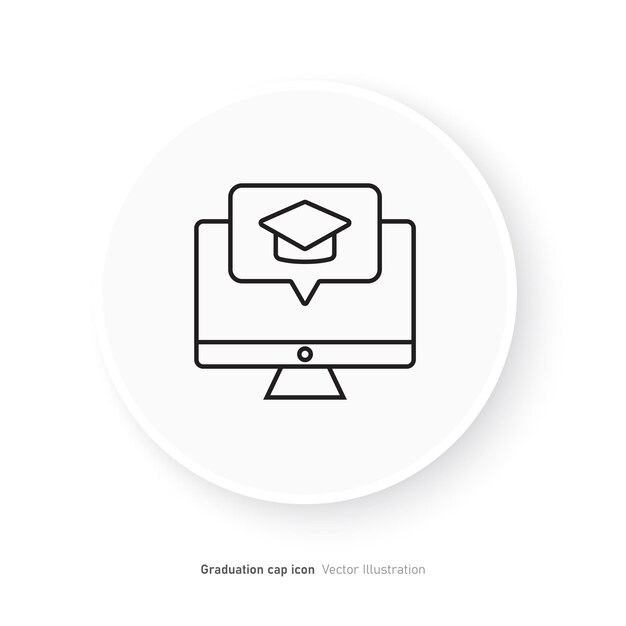 Ilustración vectorial del diseño del icono de la tapa de graduación de la computadora