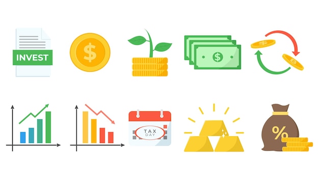 Ilustración vectorial de diseño de íconos de marketing e inversión Conjunto de dinero de inversión