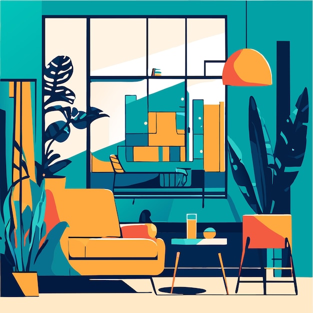 Ilustración vectorial de diseño interior de sala de estar moderna