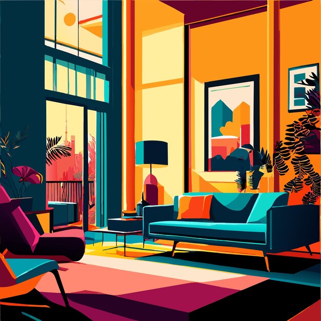 Ilustración vectorial de diseño interior de sala de estar moderna