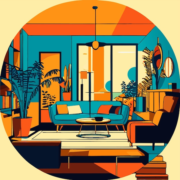 Vector ilustración vectorial de diseño interior de sala de estar moderna