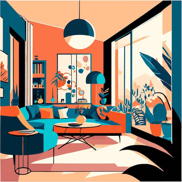 Ilustración vectorial de diseño interior de sala de estar moderna