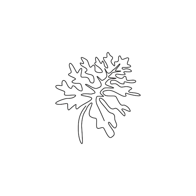 Ilustración vectorial de diseño de una línea imprimible de una planta de hojas tropicales con un solo dibujo de línea continua