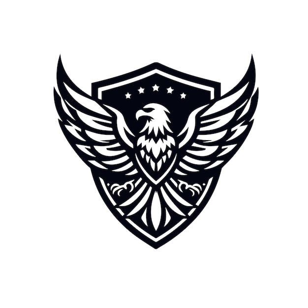 Ilustración vectorial del diseño del logotipo del águila con escudo